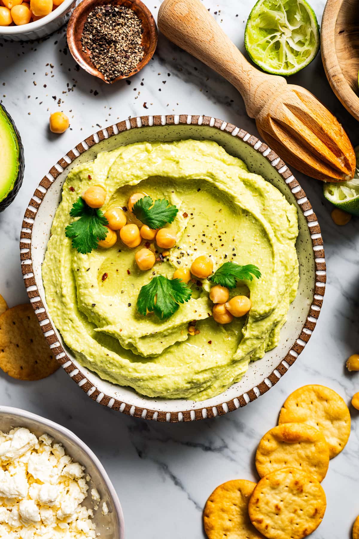 A bowl of hummus.