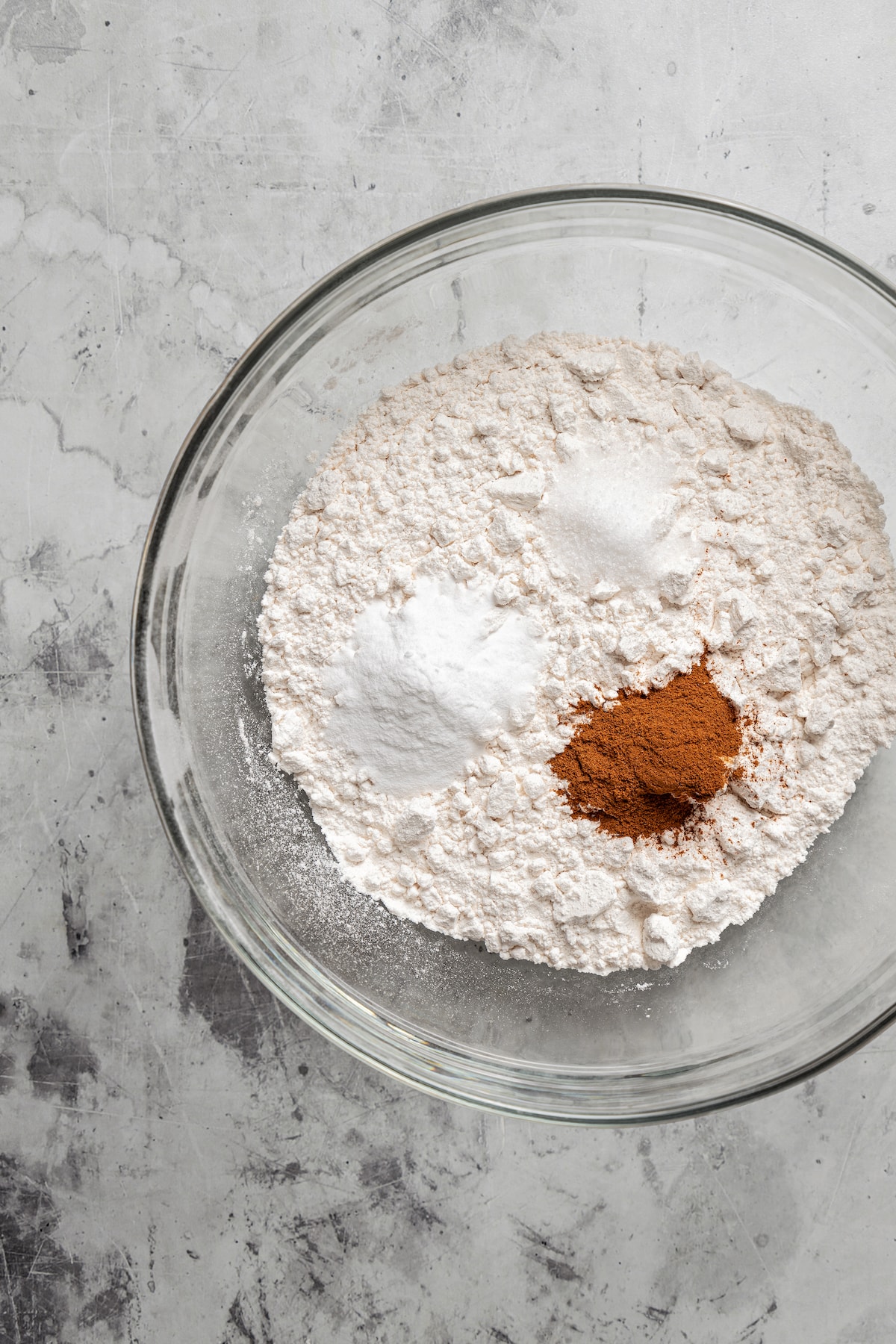 Combining the dry ingredients for muffin batter.