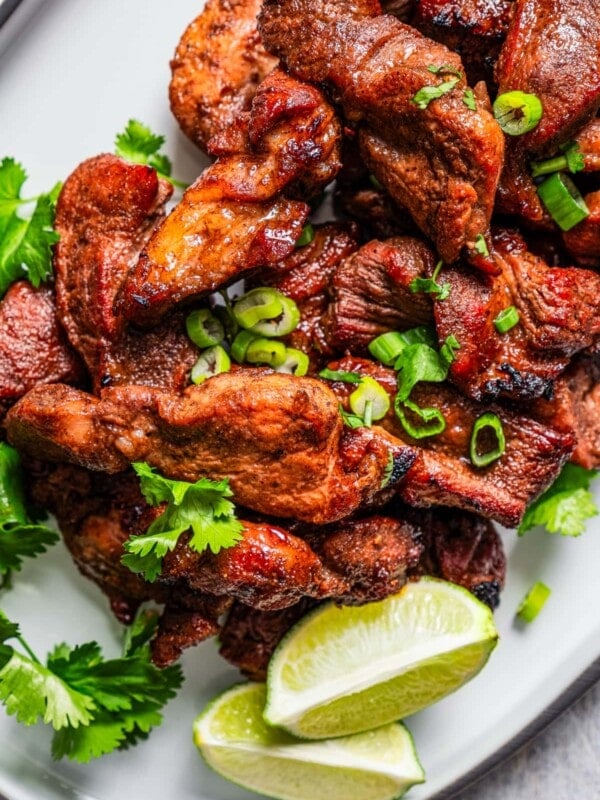 Close-up photo of Chinese boneless spare ribs on a serving platter.