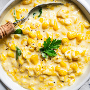 Creamed corn served in a bowl.