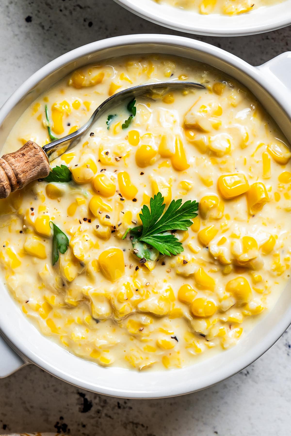 Creamed corn served in a bowl.