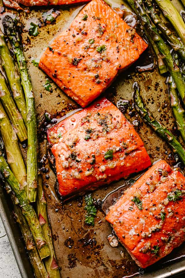 top view of roasted salmon fillets