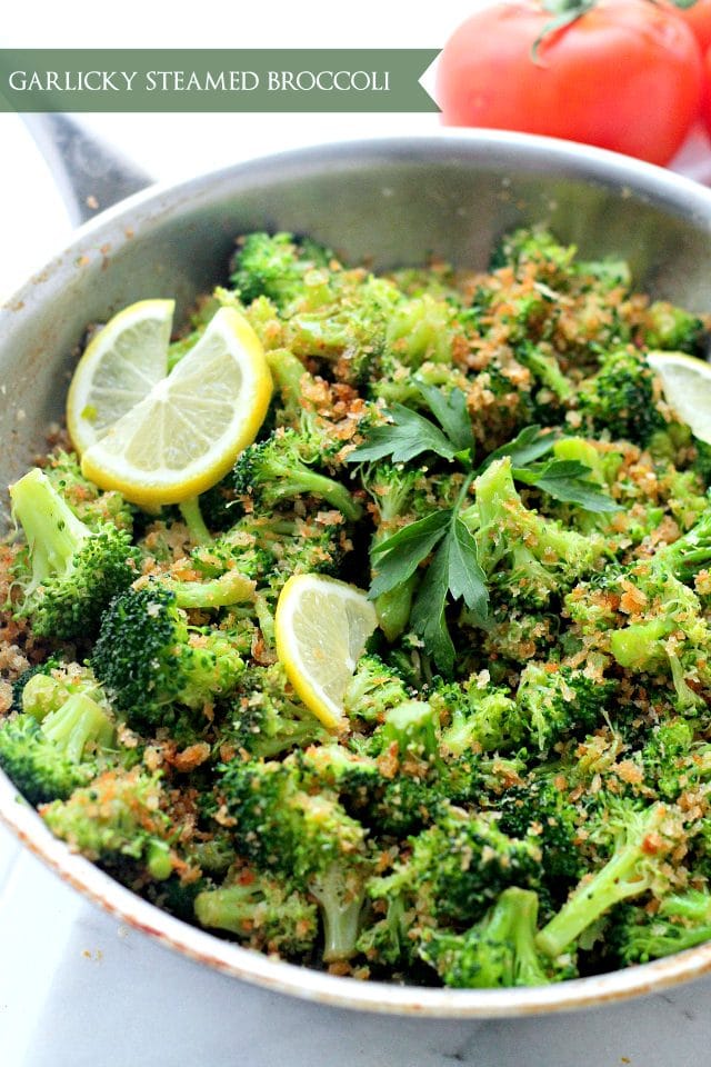 Steamed broccoli with buttery panko and a splash of lemon juice.