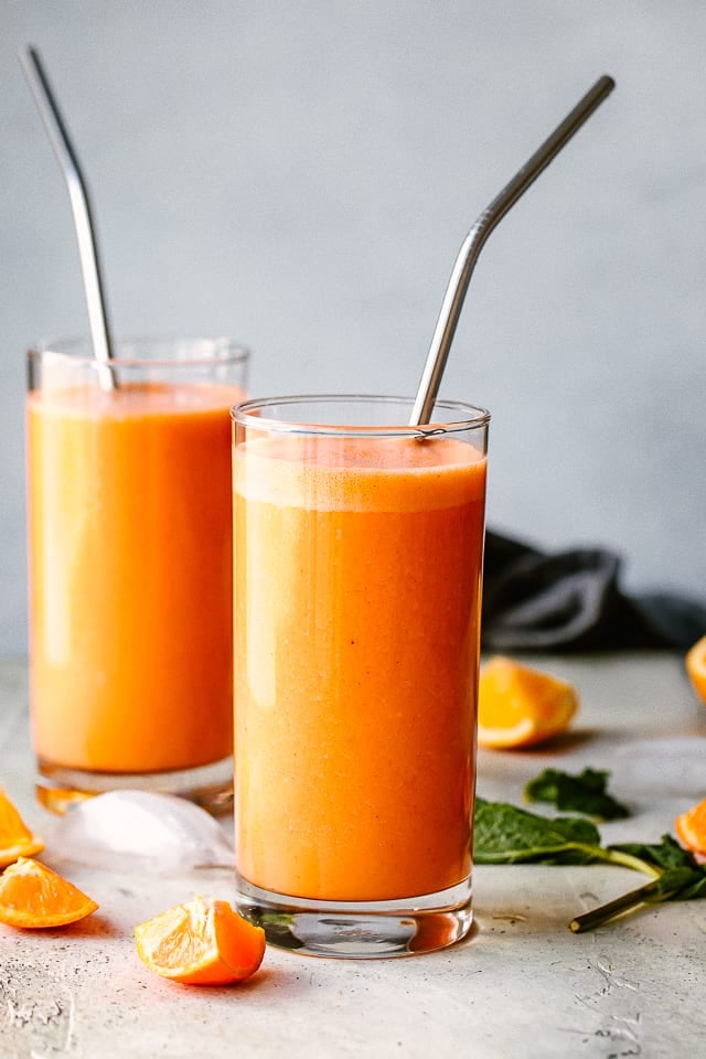 Immunity boosting smoothie poured into a glass