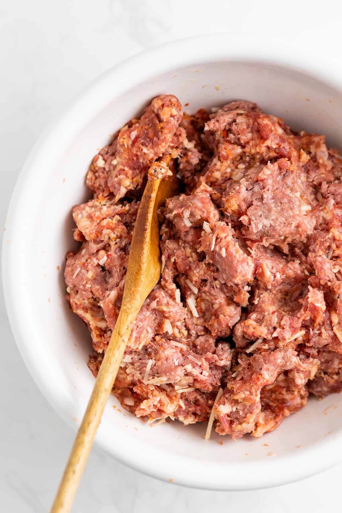 Making the meatball mixture.