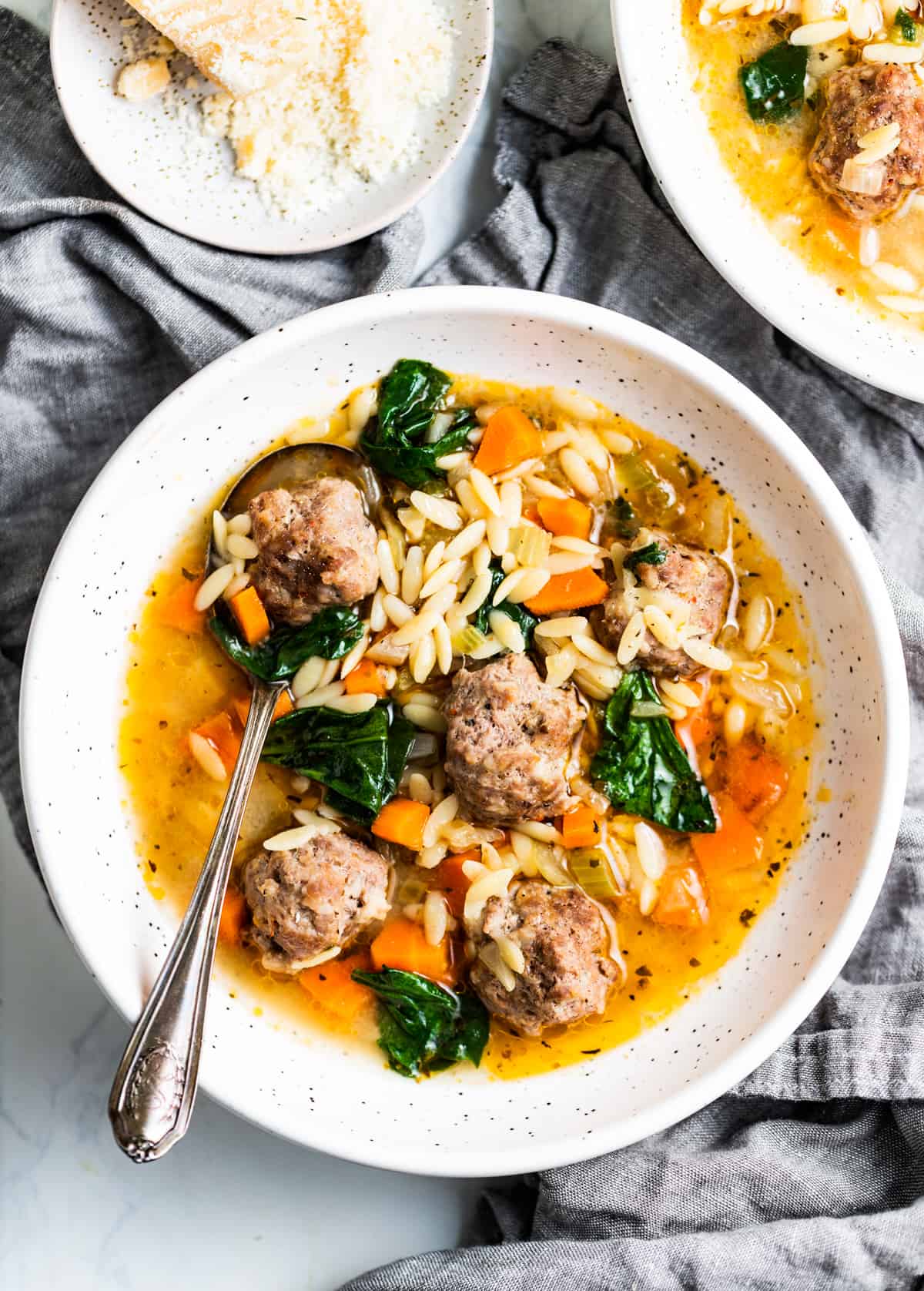 Spoonful of Italian wedding soup.