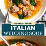 Italian wedding soup Pinterest image.