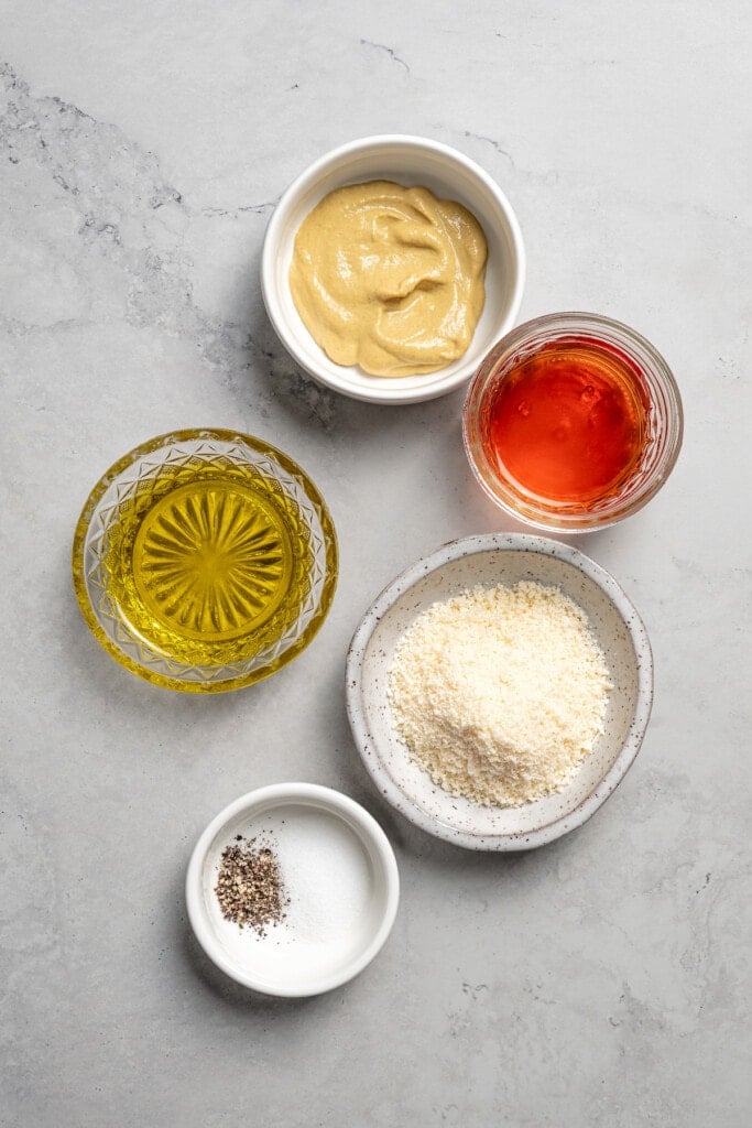 Ingredients for the Dijon dressing for a La Scala chopped salad.