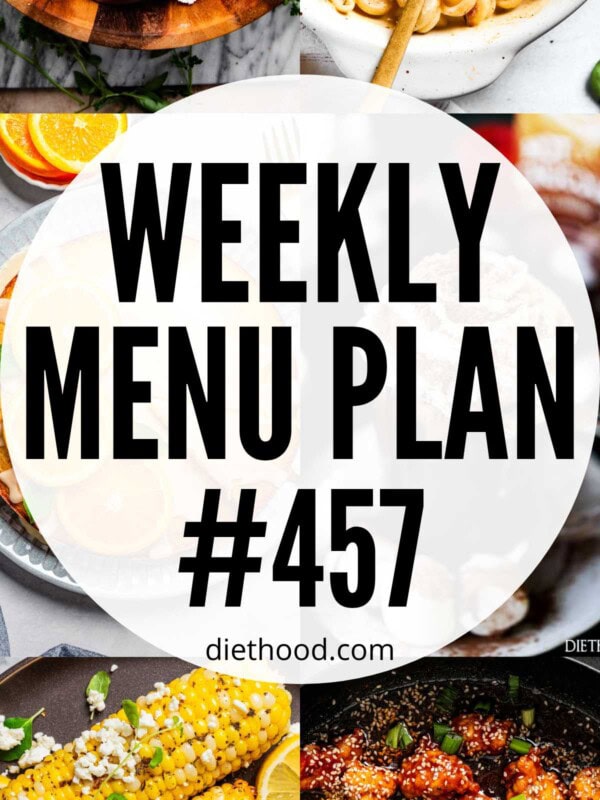 Weekly Menu Plan 457 six image collage Pinterest image.