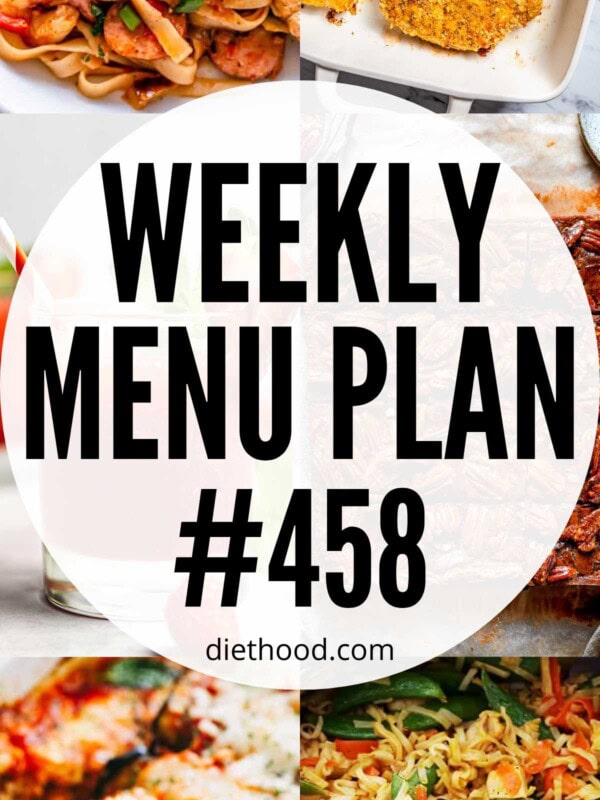 Weekly Menu Plan 458 six image collage Pinterest image.