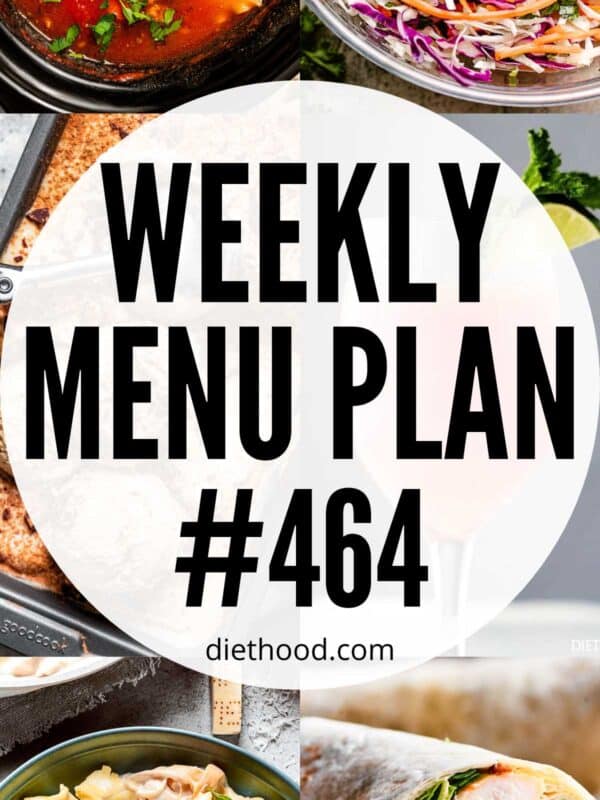 Weekly Menu Plan 464 six image collage Pinterest image.