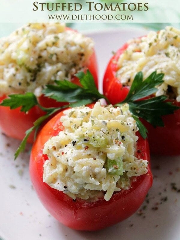 Ricotta and Orzo Stuffed Tomatoes | www.diethood.com | Garden fresh tomatoes stuffed with a mixture of orzo and ricotta cheese. | #recipe #appetizer #dinner #pasta #vegetarian