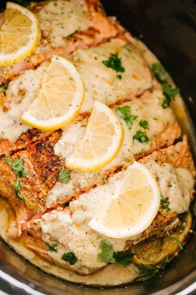 Slow Cooker Salmon with Lemon Sauce