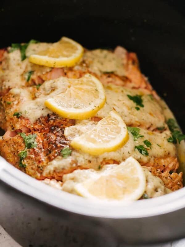 Slow Cooker Salmon with Creamy Lemon Sauce