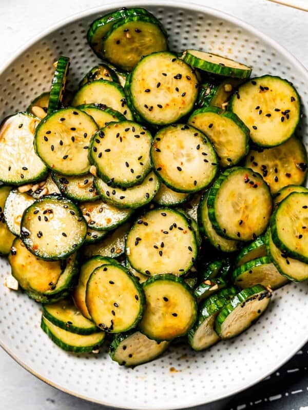 Asian cucumber salad in a bowl.