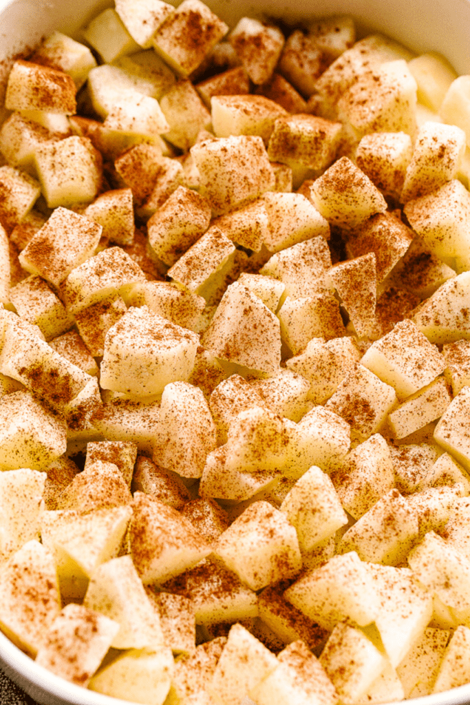 diced apples sprinkled with ground cinnamon.